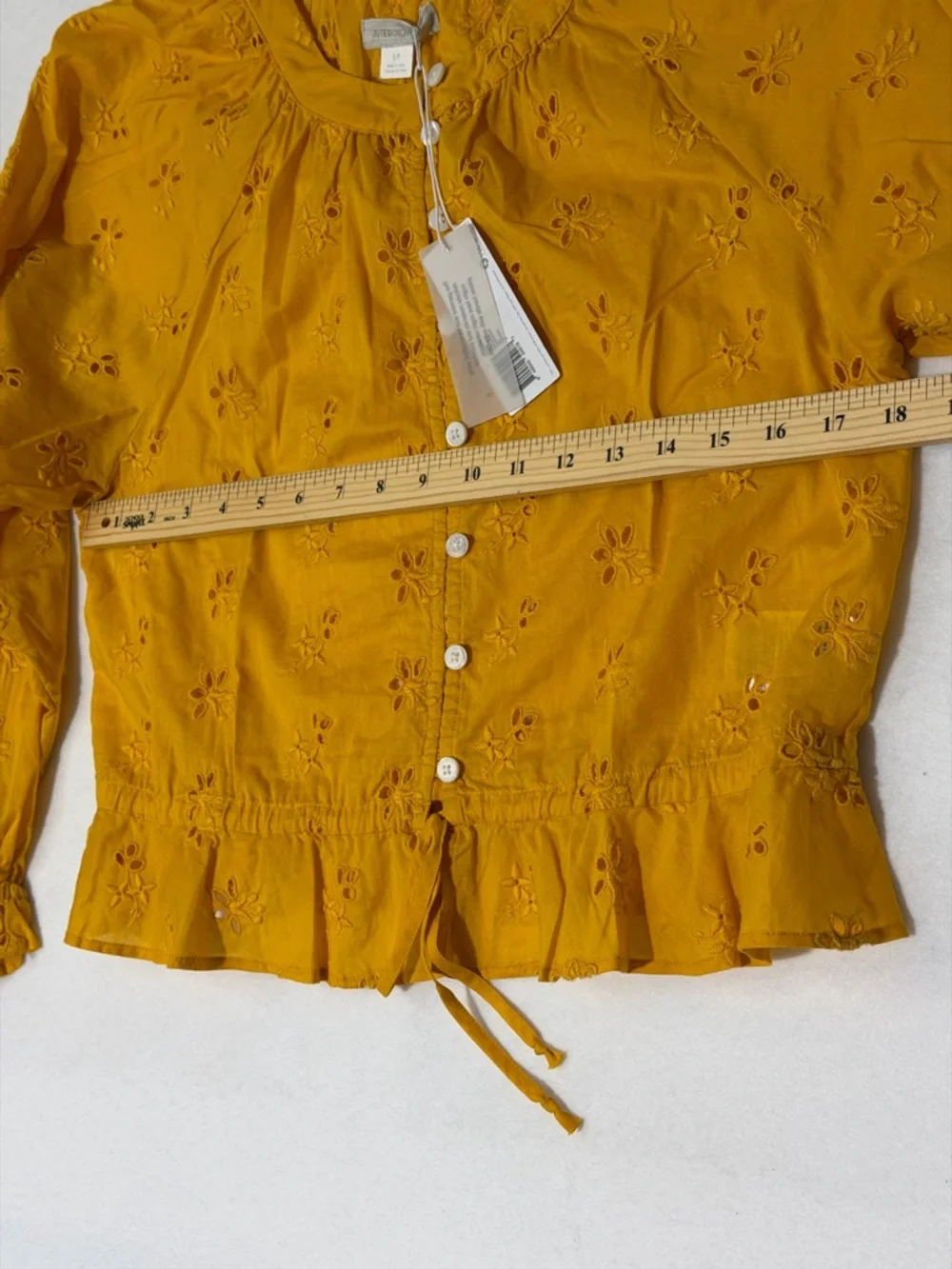 Outerknown Poet Blouse Yellow Eyelet Organic Cotton Peplum Top Size S NWT - Picture 10 of 11